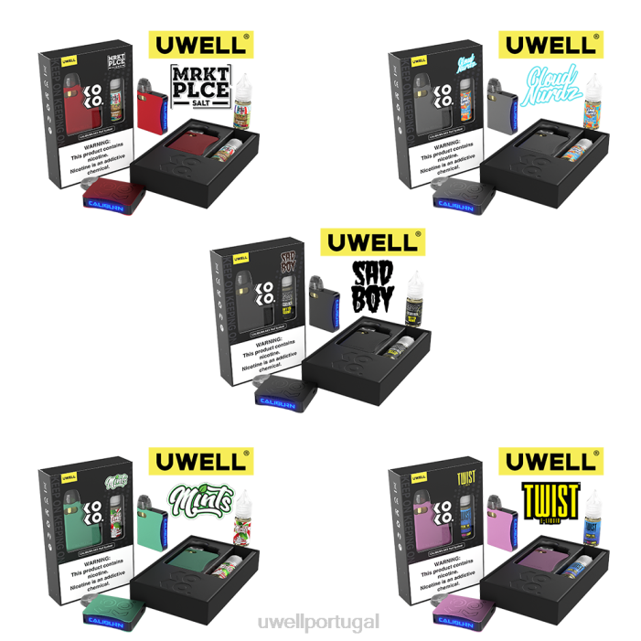 UWELL CALIBURN AK3 kit + cápsulas a3s 0,8ohm (x2) + vapor do papai 10ml sais 50mg crl: ciano/flv: hortelã-pimenta 50mg 22V8242 UWELL Lisbon
