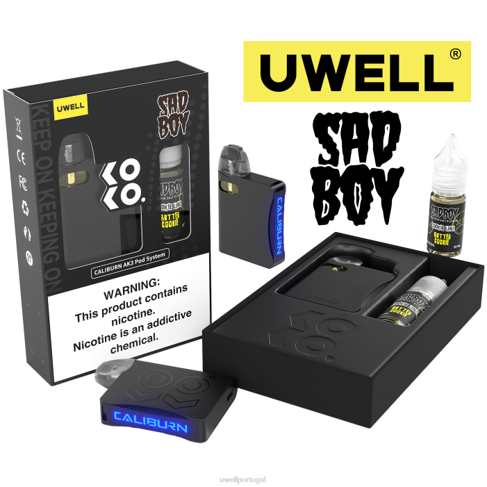 UWELL CALIBURN AK3 kit + cápsulas a3s 0,8ohm (x2) + vapor do papai 10ml sais 50mg crl: ciano/flv: hortelã-pimenta 50mg 22V8242 UWELL Lisbon