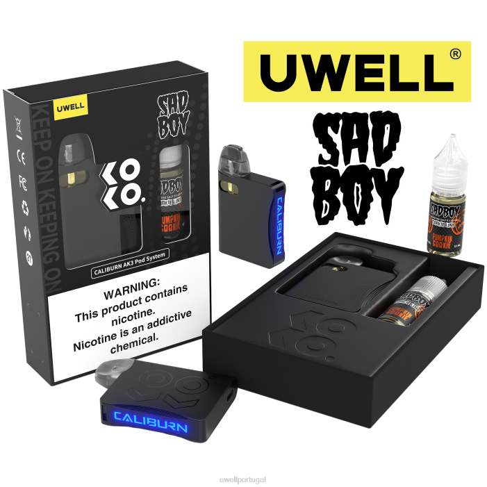 UWELL CALIBURN AK3 kit + cápsulas a3s 0,8ohm (x2) + vapor do papai 10ml sais 50mg crl: ciano/flv: hortelã-pimenta 50mg 22V8242 UWELL Lisbon