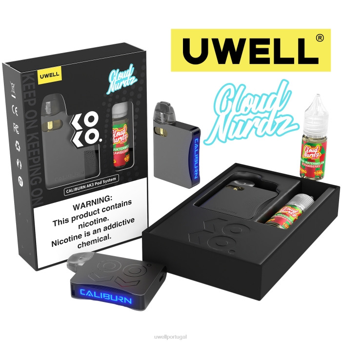 UWELL CALIBURN AK3 kit + cápsulas a3s 0,8ohm (x2) + vapor do papai 10ml sais 50mg crl: ciano/flv: hortelã-pimenta 50mg 22V8242 UWELL Lisbon