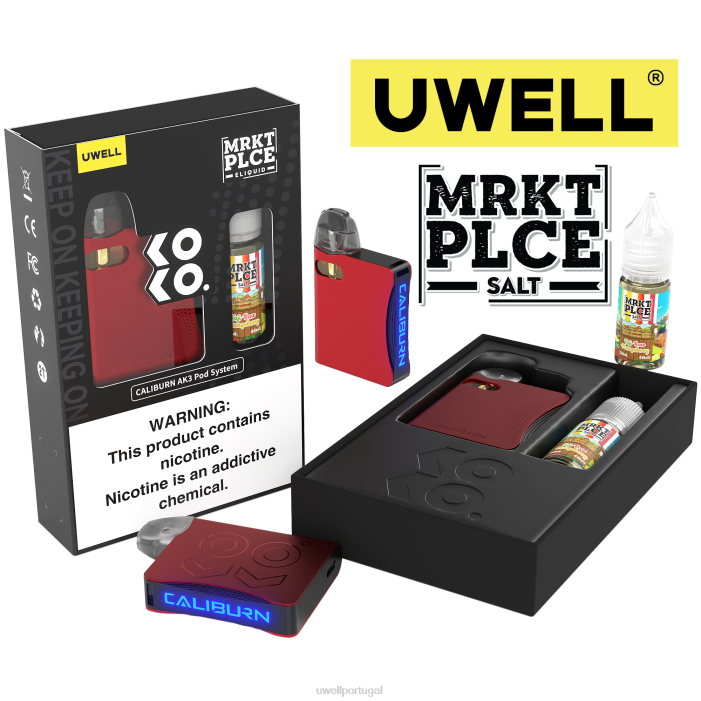UWELL CALIBURN AK3 kit + cápsulas a3s 0,8ohm (x2) + vapor do papai 10ml sais 50mg crl: ciano/flv: hortelã-pimenta 50mg 22V8242 UWELL Lisbon