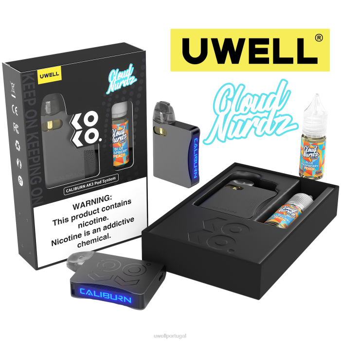 UWELL CALIBURN AK3 kit + cápsulas a3s 0,8ohm (x2) + vapor do papai 10ml sais 50mg crl: ciano/flv: hortelã-pimenta 50mg 22V8242 UWELL Lisbon
