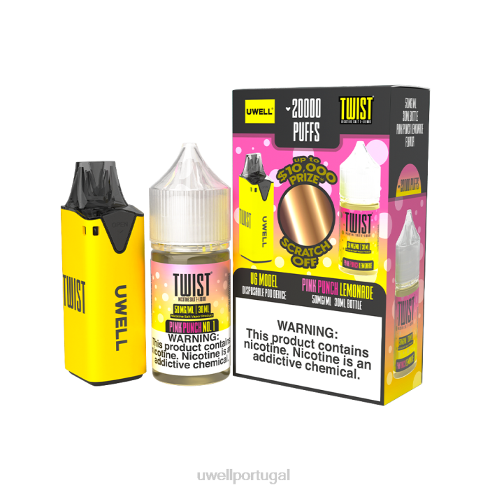 UWELL V6 aparelho descartável + suco daddy's vapor 30ml - pacote collab clr: amarelo/flv: limonada com ponche rosa 50mg 22V8219 UWELL Pod Descartavel