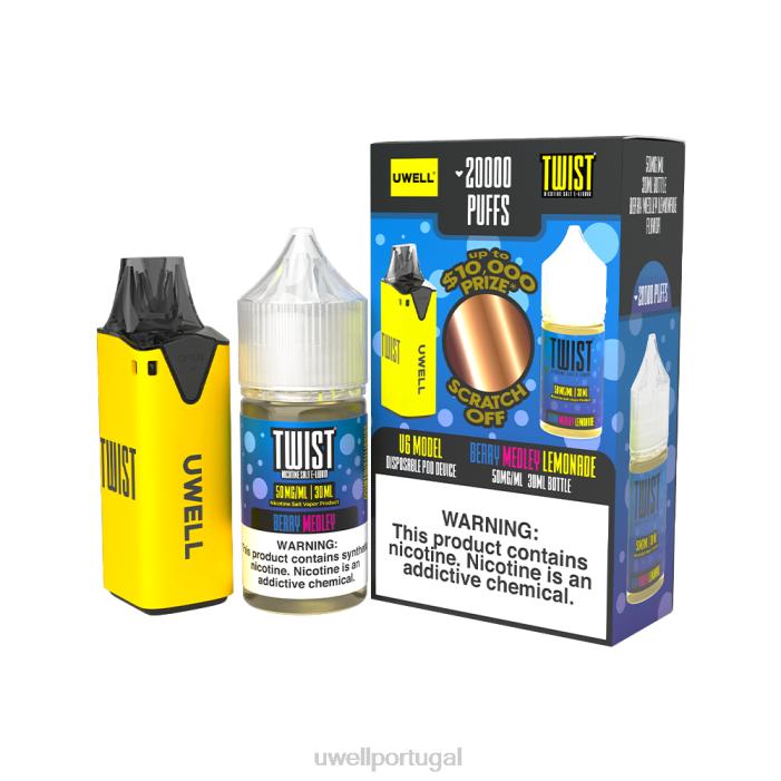 UWELL V6 aparelho descartável + suco daddy's vapor 30ml - pacote collab clr: amarelo/flv: limonada de frutas vermelhas 50mg 22V8216 UWELL Preço