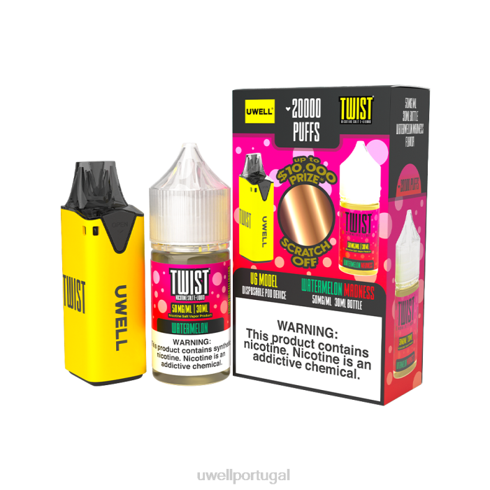 UWELL V6 aparelho descartável + suco daddy's vapor 30ml - pacote collab clr: amarelo/flv: loucura de melancia 50mg 22V8220 UWELL Vape For Sale