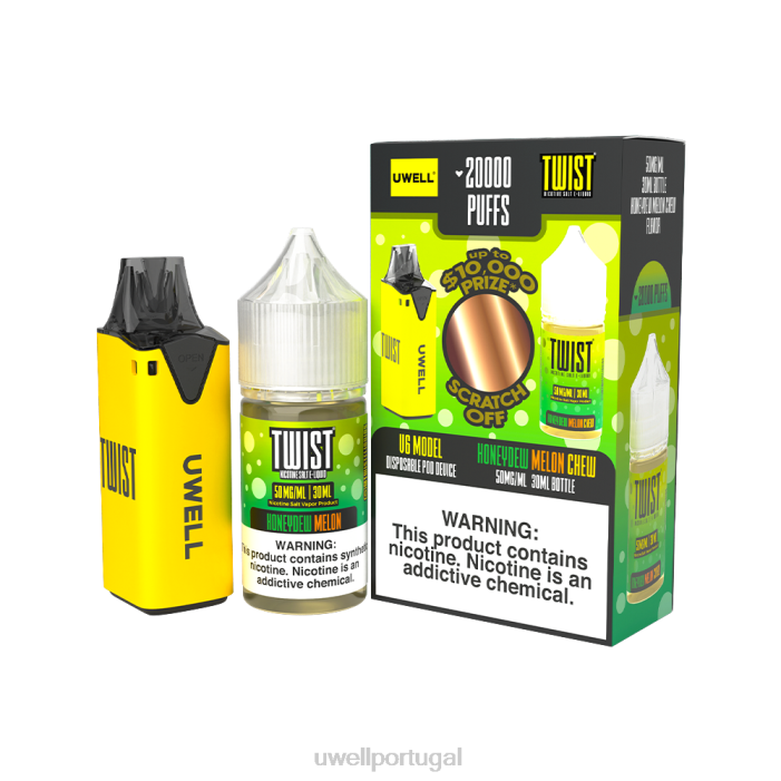 UWELL V6 aparelho descartável + suco daddy's vapor 30ml - pacote collab clr: amarelo/flv: melão mastigável 50mg 22V8217 UWELL Sabor