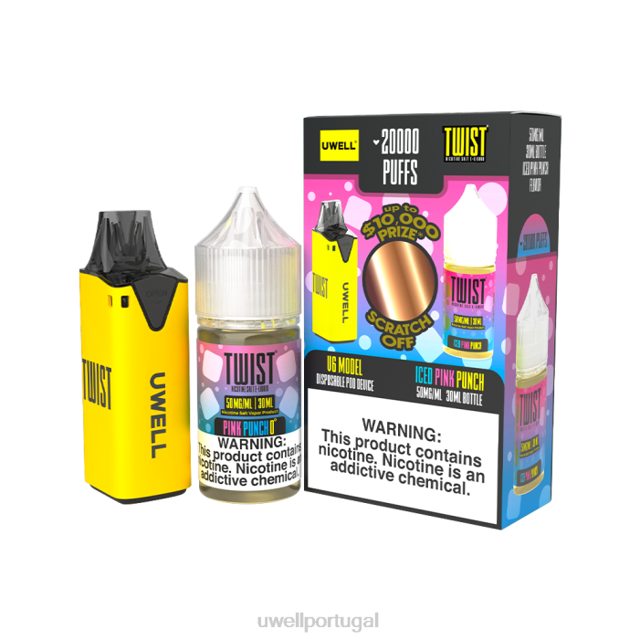UWELL V6 aparelho descartável + suco daddy's vapor 30ml - pacote collab clr: amarelo/flv: ponche rosa gelado 50mg 22V8218 UWELL Descartavel