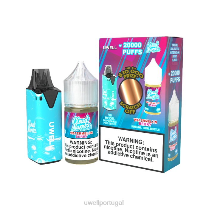 UWELL V6 aparelho descartável + suco daddy's vapor 30ml - pacote collab clr: azul/flv: melancia gelada 50 mg 22V8206 UWELL Preço