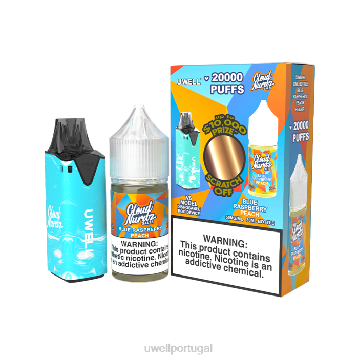 UWELL V6 aparelho descartável + suco daddy's vapor 30ml - pacote collab clr: azul/flv: pêssego framboesa azul 50mg 22V8203 UWELL Vape Disposable