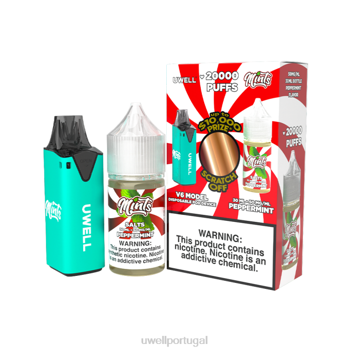 UWELL V6 aparelho descartável + suco daddy's vapor 30ml - pacote collab clr: ciano/flv: hortelã-pimenta 50mg 22V8211 UWELL Portugal