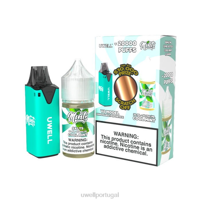 UWELL V6 aparelho descartável + suco daddy's vapor 30ml - pacote collab clr: ciano/flv: menta fresca 50mg 22V8210 UWELL Vape For Sale