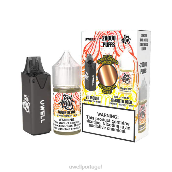 UWELL V6 aparelho descartável + suco daddy's vapor 30ml - pacote collab clr: preto/flv: renascimento gelado 50mg 22V8221 UWELL Portugal