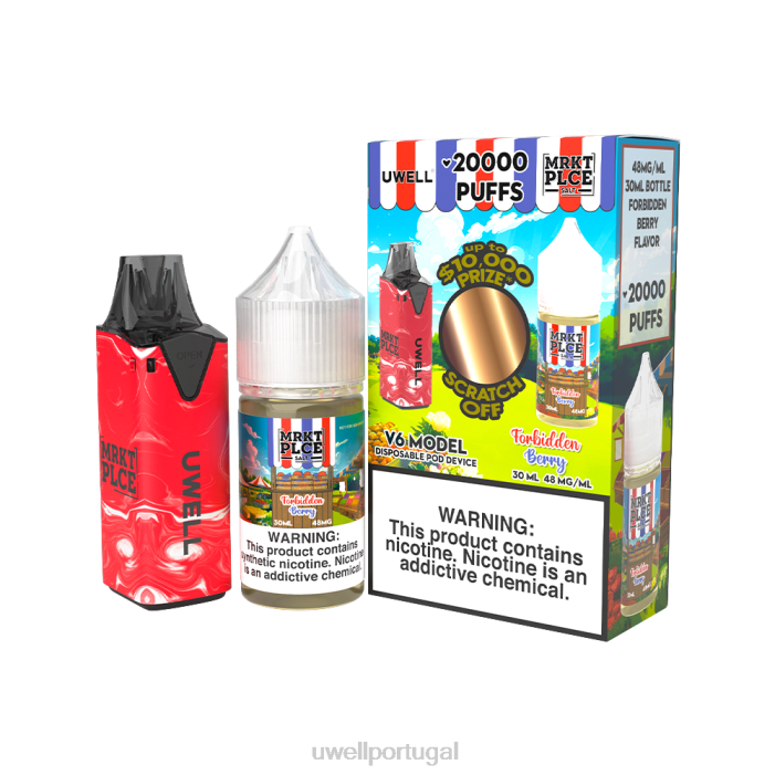 UWELL V6 aparelho descartável + suco daddy's vapor 30ml - pacote collab clr: vermelho/flv: baga proibida 48mg 22V8208 UWELL Descartavel