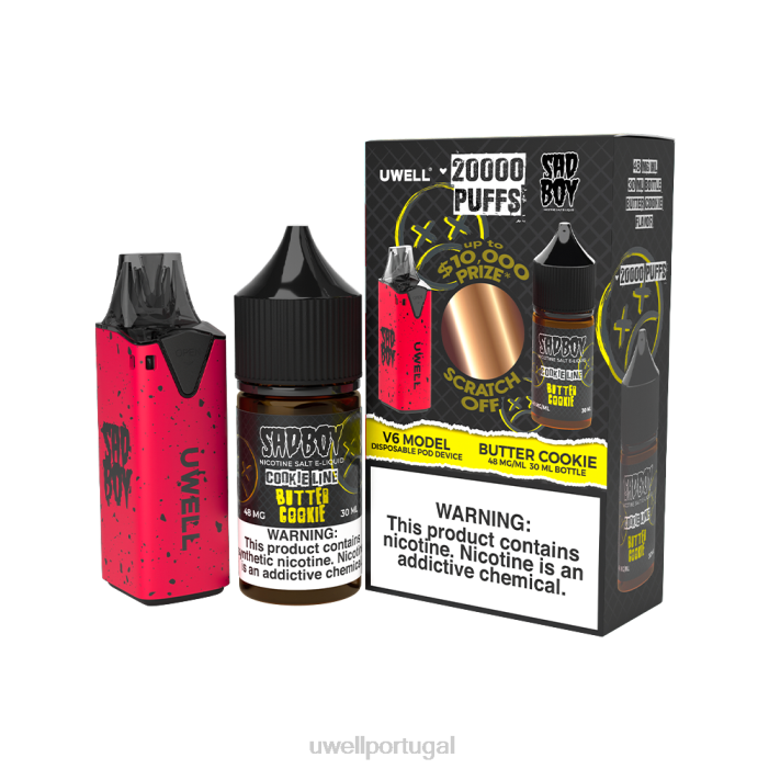 UWELL V6 aparelho descartável + suco daddy\'s vapor 30ml - pacote collab clr: vermelho/flv: baga proibida 48mg 22V8208 UWELL Descartavel