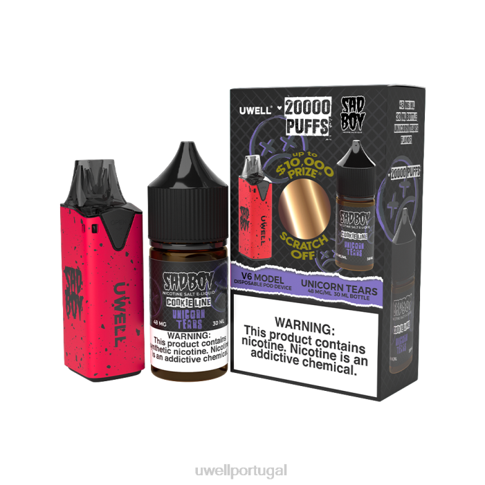 UWELL V6 aparelho descartável + suco daddy\'s vapor 30ml - pacote collab clr: vermelho/flv: baga proibida 48mg 22V8208 UWELL Descartavel